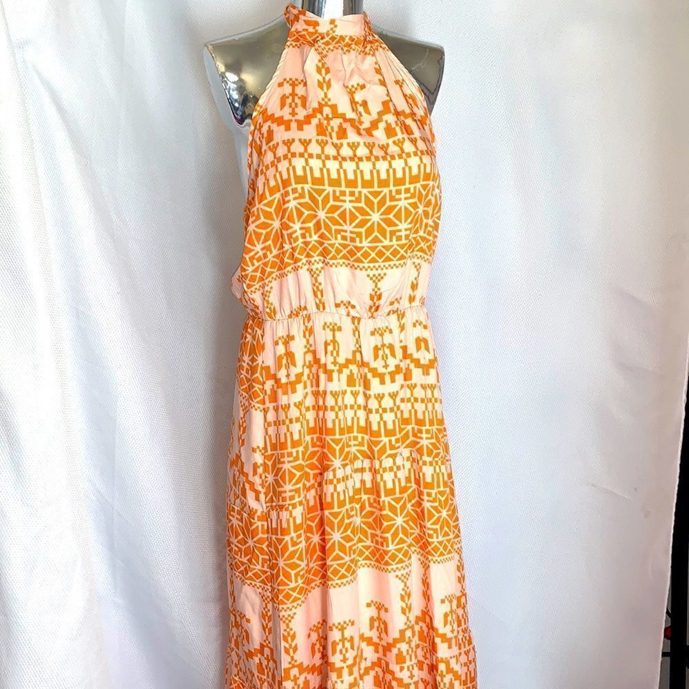 Pretty Garden orange and cream halter bohemian dress size S/M